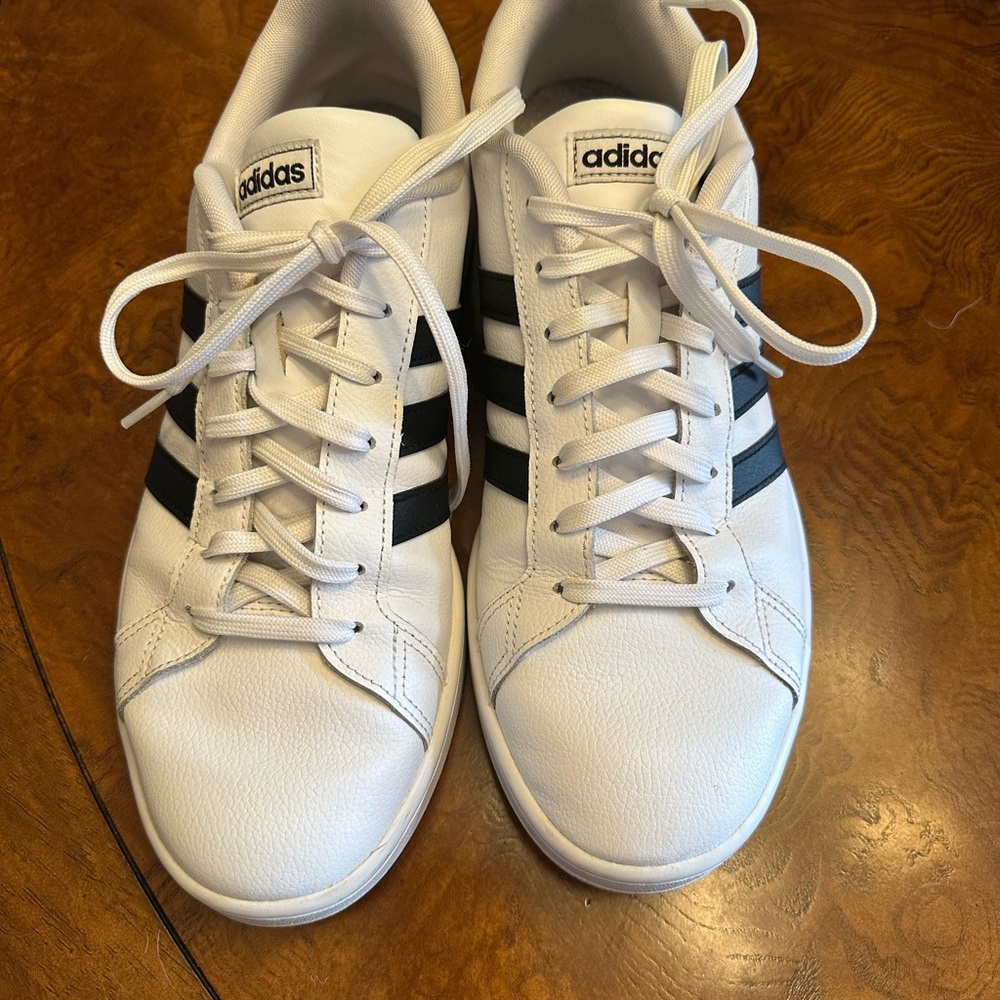 Adidas Men's White Sneakers with Black Stripes